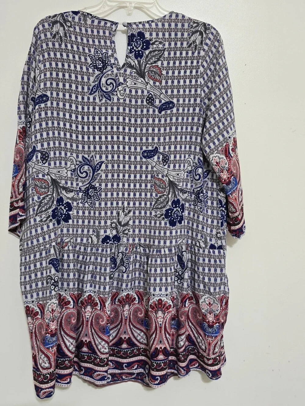 UMGEE size Large Boho Paisley V Neck 3/4 Sleeve Pocket Mini Dress Multicolor